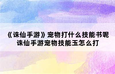 《诛仙手游》宠物打什么技能书呢 诛仙手游宠物技能玉怎么打